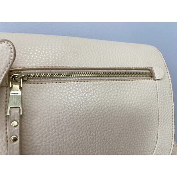 Earthtone Cream Pebbled Faux Leather Crossbody SaddleBag - Picture 8 of 13